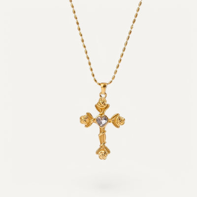 Rose and heart cross necklace