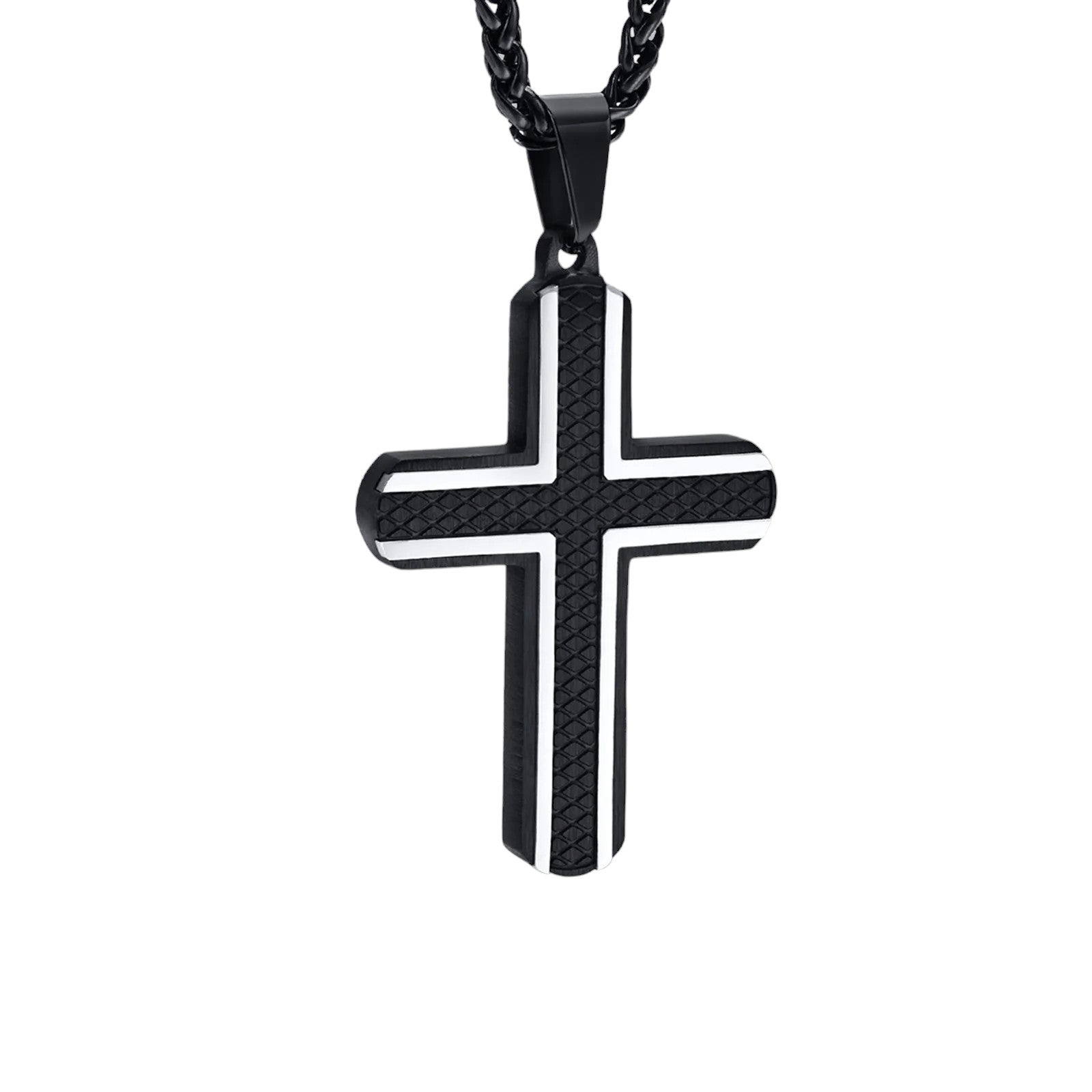 Cross Necklace for Men, Black Diamond