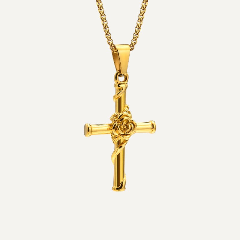 Collier Croix avec Pendentif Croix Rose