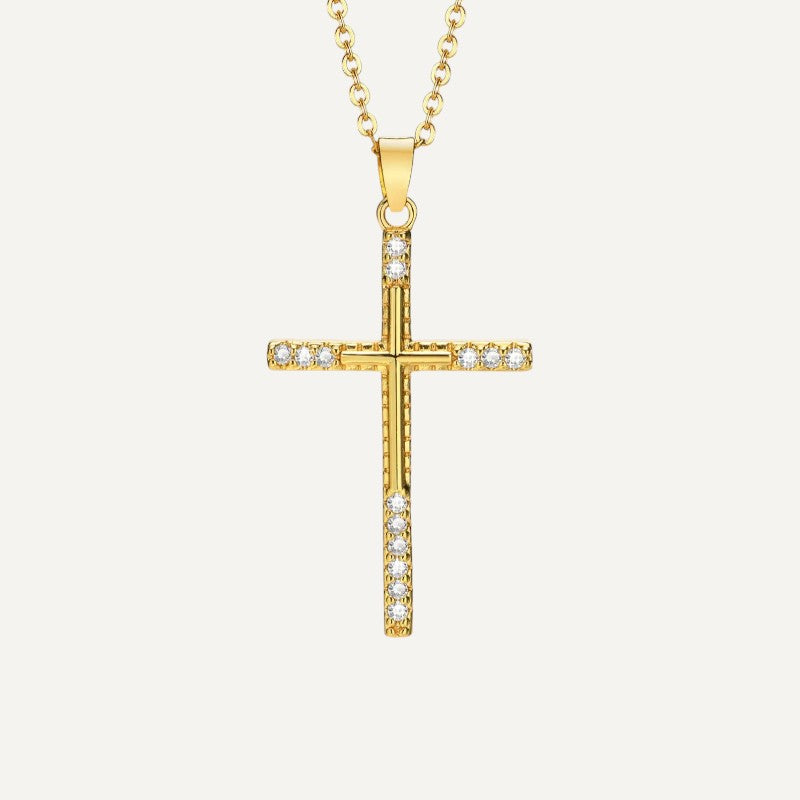 Collier Croix en Zirconium Cubique Doré