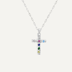 Collier Croix en Zirconium avec des Couleurs