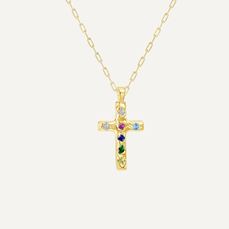 Collier Croix en Zirconium avec des Couleurs