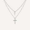 Silver double cross necklace