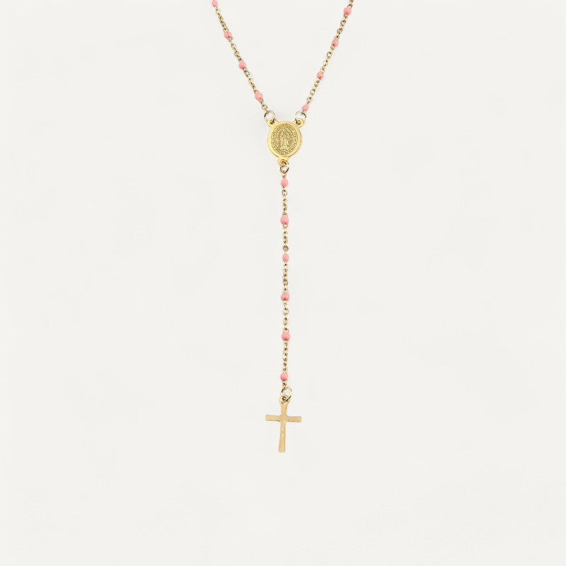 Religious necklace with pendant cross of the Virgin Mary
