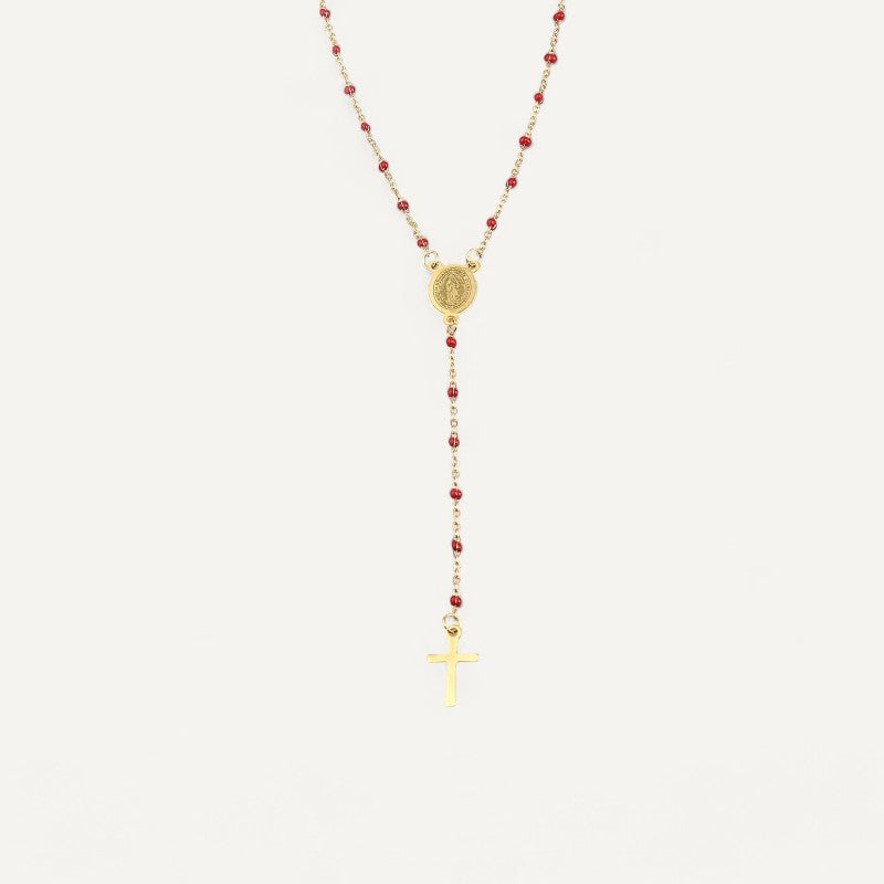 Religious necklace with pendant cross of the Virgin Mary