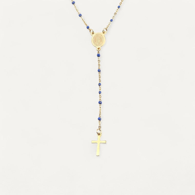 Religious necklace with pendant cross of the Virgin Mary