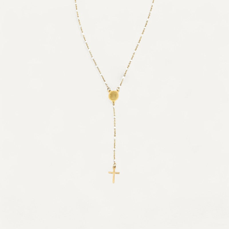 Religious necklace with pendant cross of the Virgin Mary