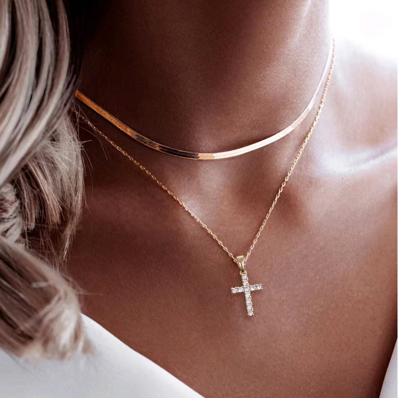 Double chain cross necklace