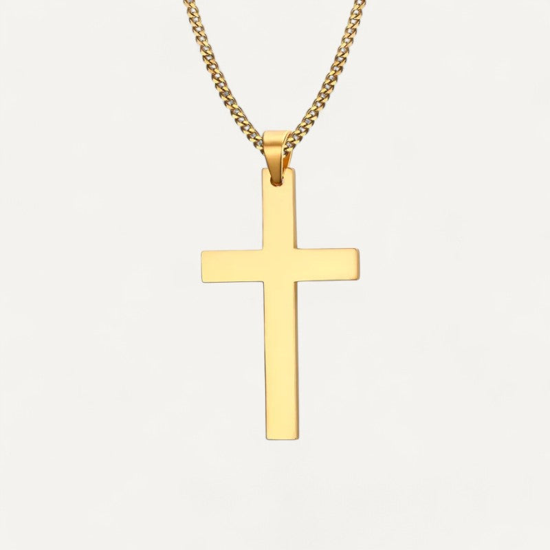 Collier à Chaîne Cubaine avec Pendentif Croix