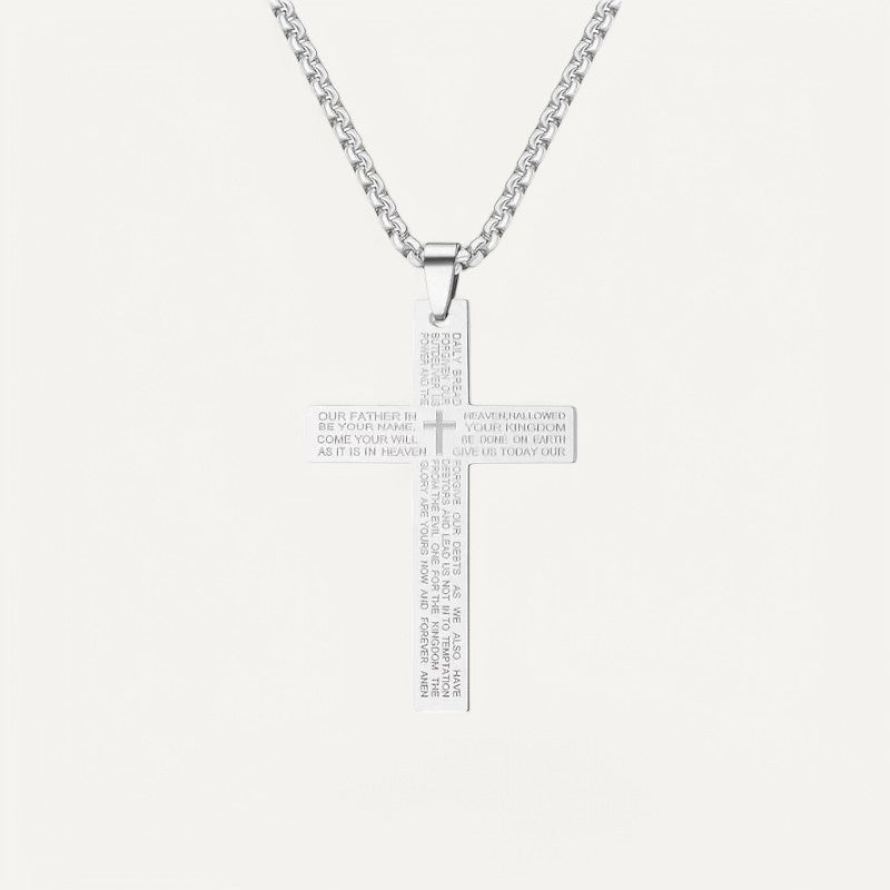 Classical cross pendant necklace engraved with biblical prayer
