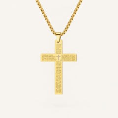 Collier à Pendentif Croix Classique Gravé de Prière Biblique