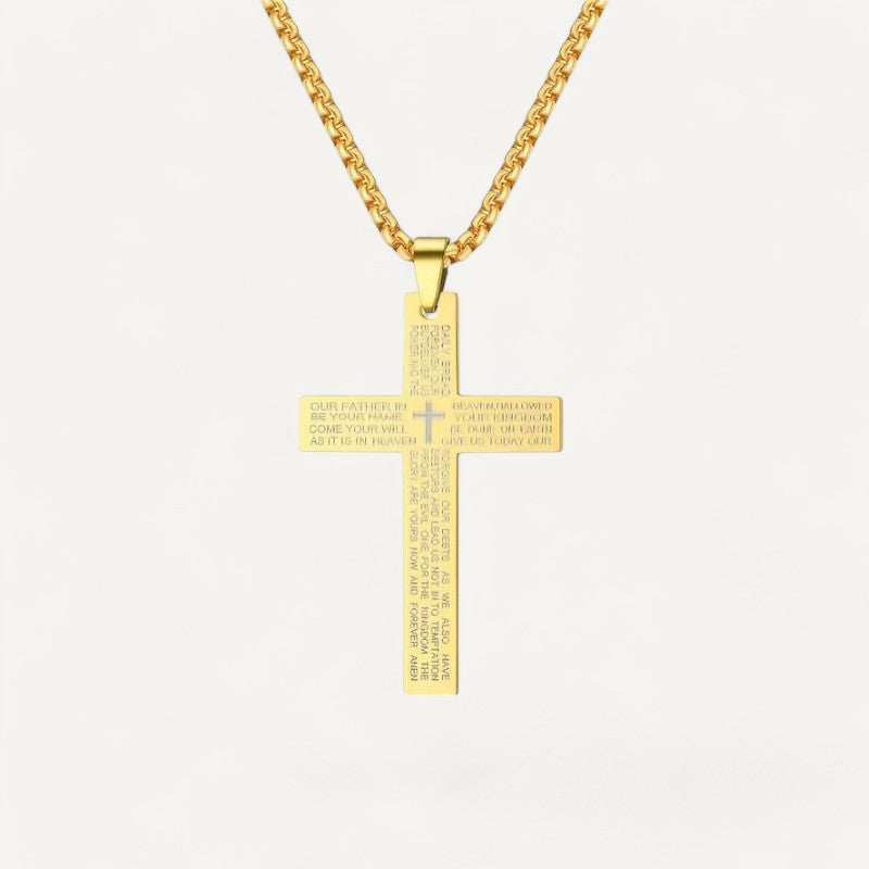 Collier à Pendentif Croix Classique Gravé de Prière Biblique