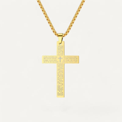 Classical cross pendant necklace engraved with biblical prayer