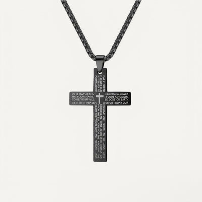 Collier à Pendentif Croix Classique Gravé de Prière Biblique