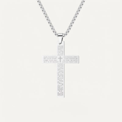 Collier à Pendentif Croix Classique Gravé de Prière Biblique