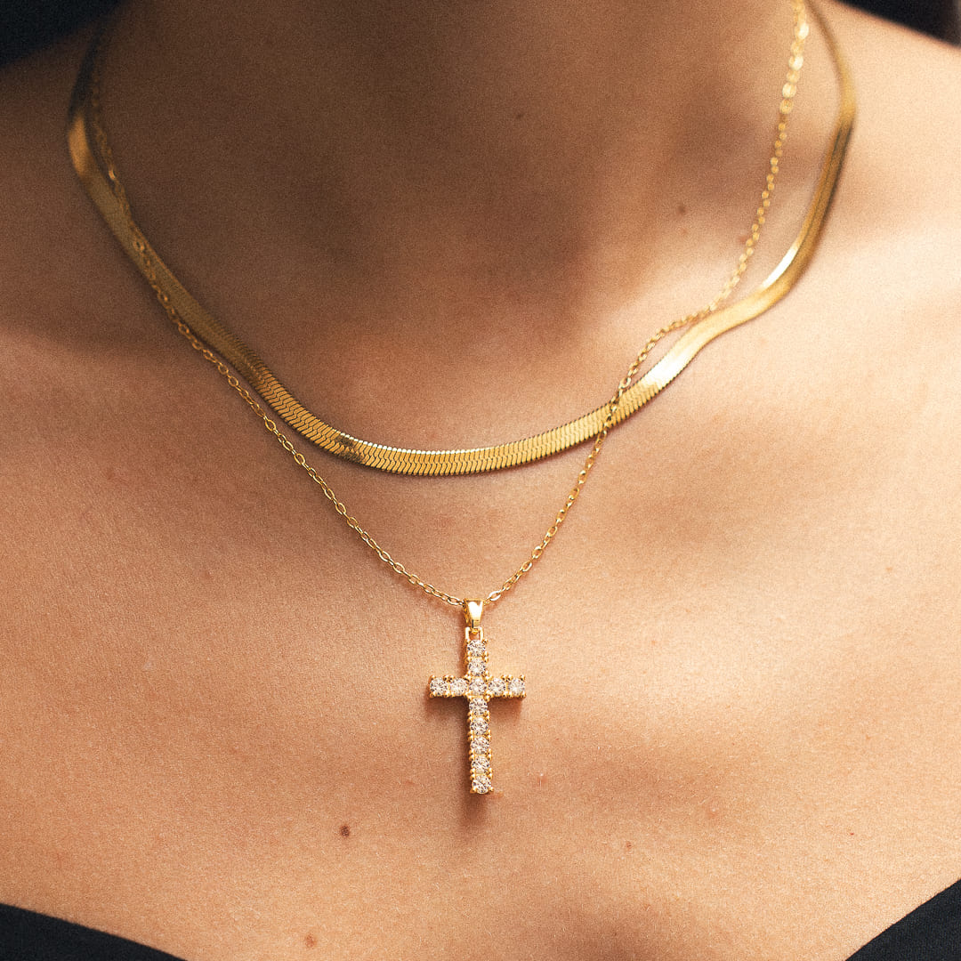 Collier Croix Double Chaîne