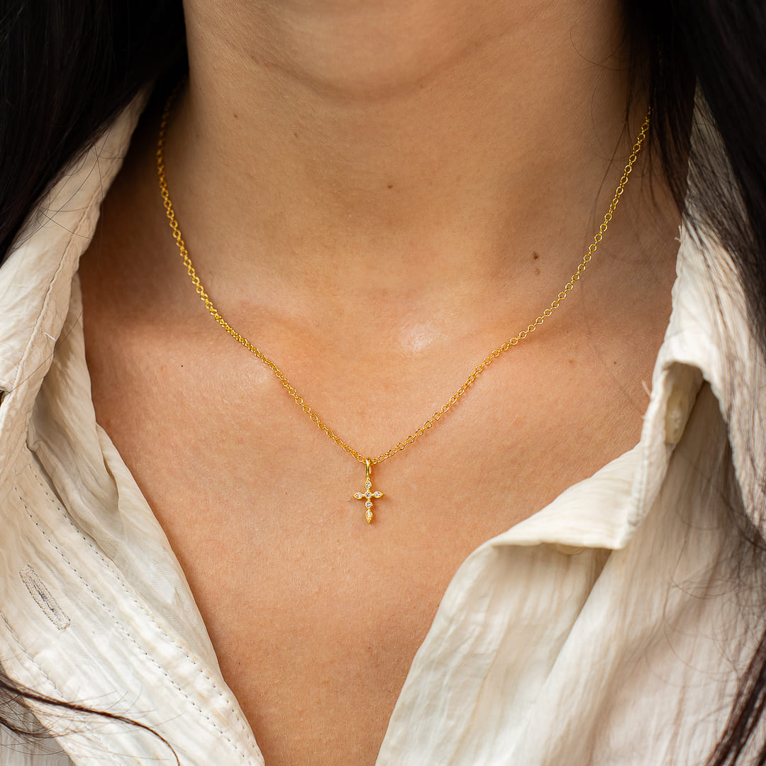 Collier Croix Marquise en Argent Sterling