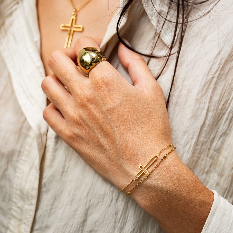 Bracelet Croix Double Chaîne