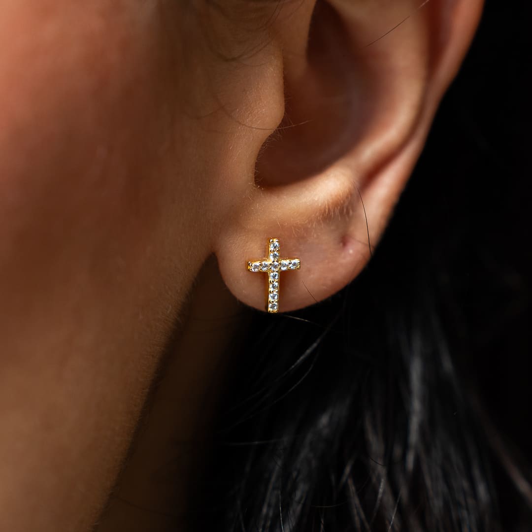 Rhinestone cross earrings
