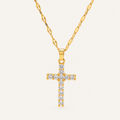 Collier Croix Doré avec Cristaux