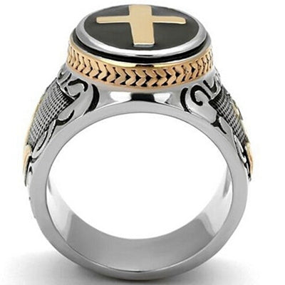 Silver Gold Cross Signet Ring