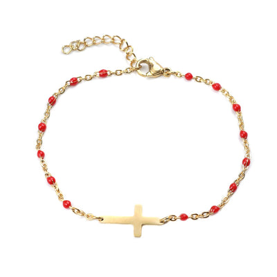Bracelet Croix Doré avec Perles
