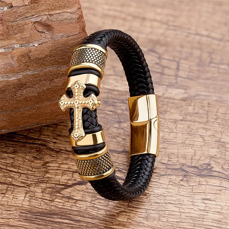 Golden Cross Bracelet Leather