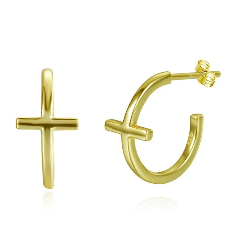 Gold Plated Cross Hoop Earrings