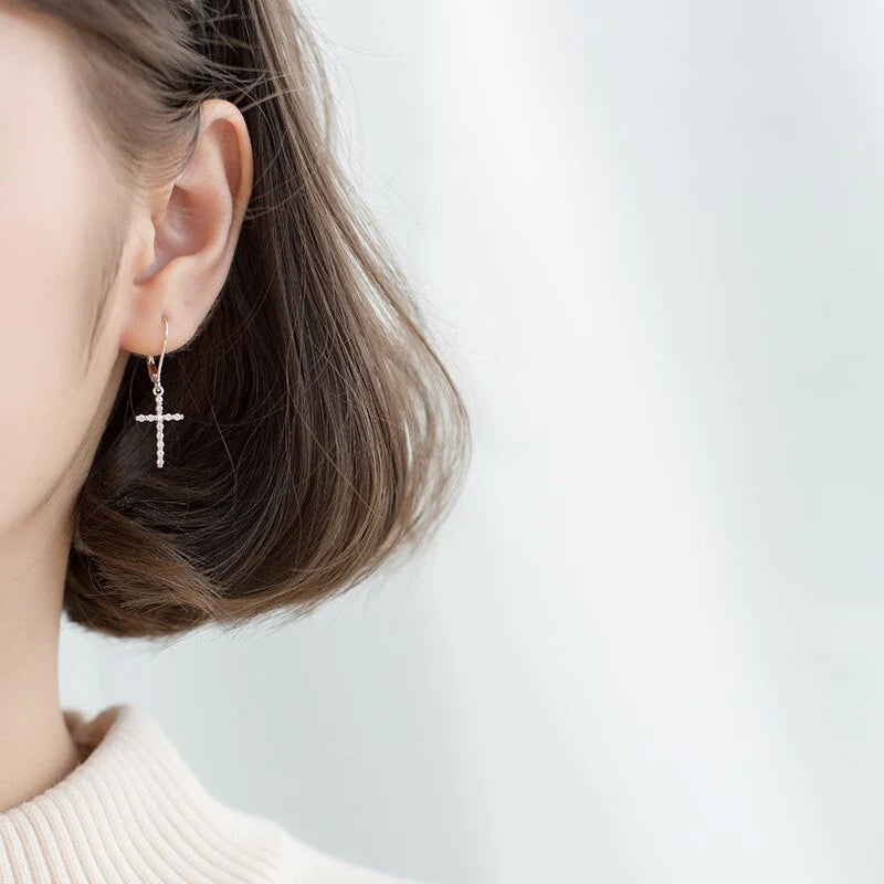 Fine cross earring