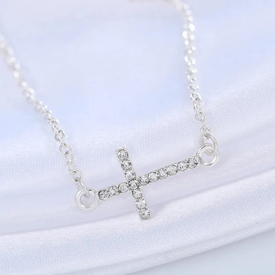 Silver Bracelet with Cross Decorated with Crystals