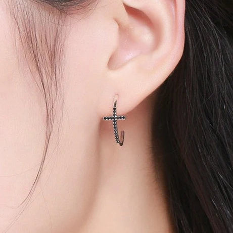 Gothic Black Cross Earrings