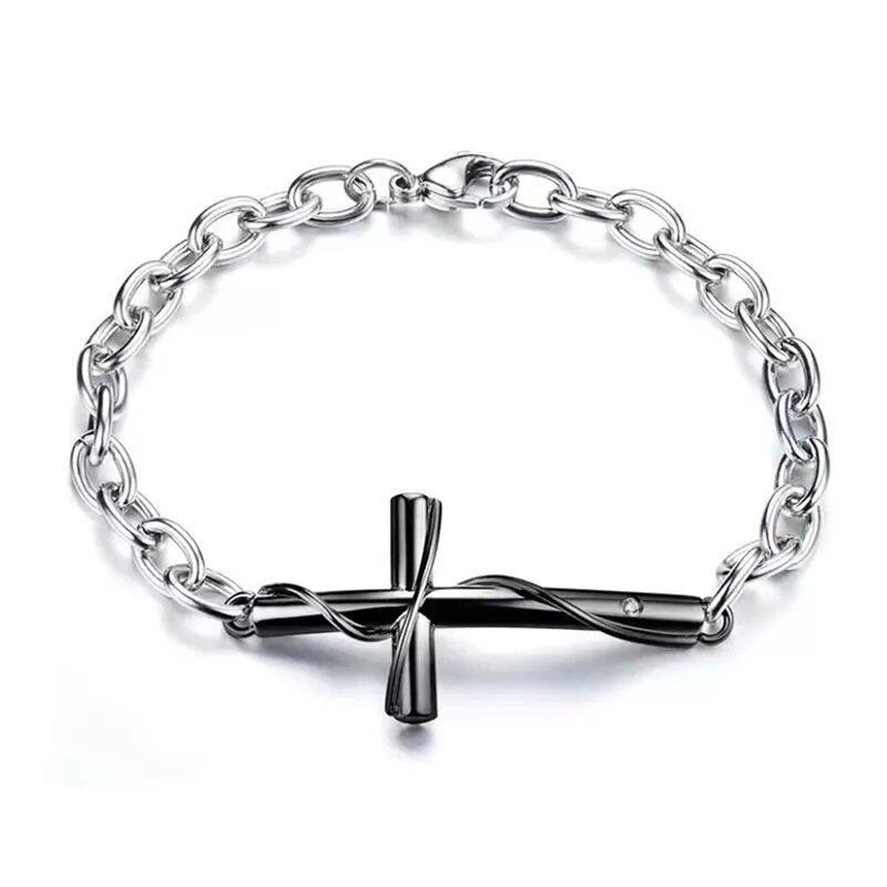 Unisex Cross Silver Bracelet