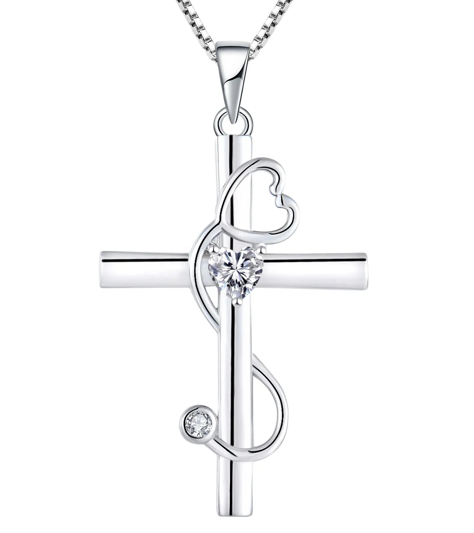 Women's Cross Necklace with Heart