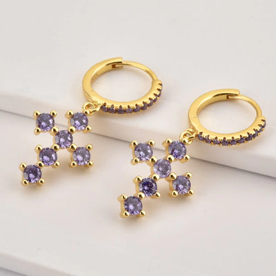 Purple Cross Earrings