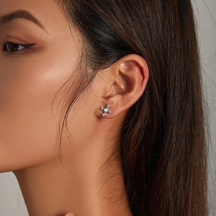 Boucles d'Oreilles Croix Opale