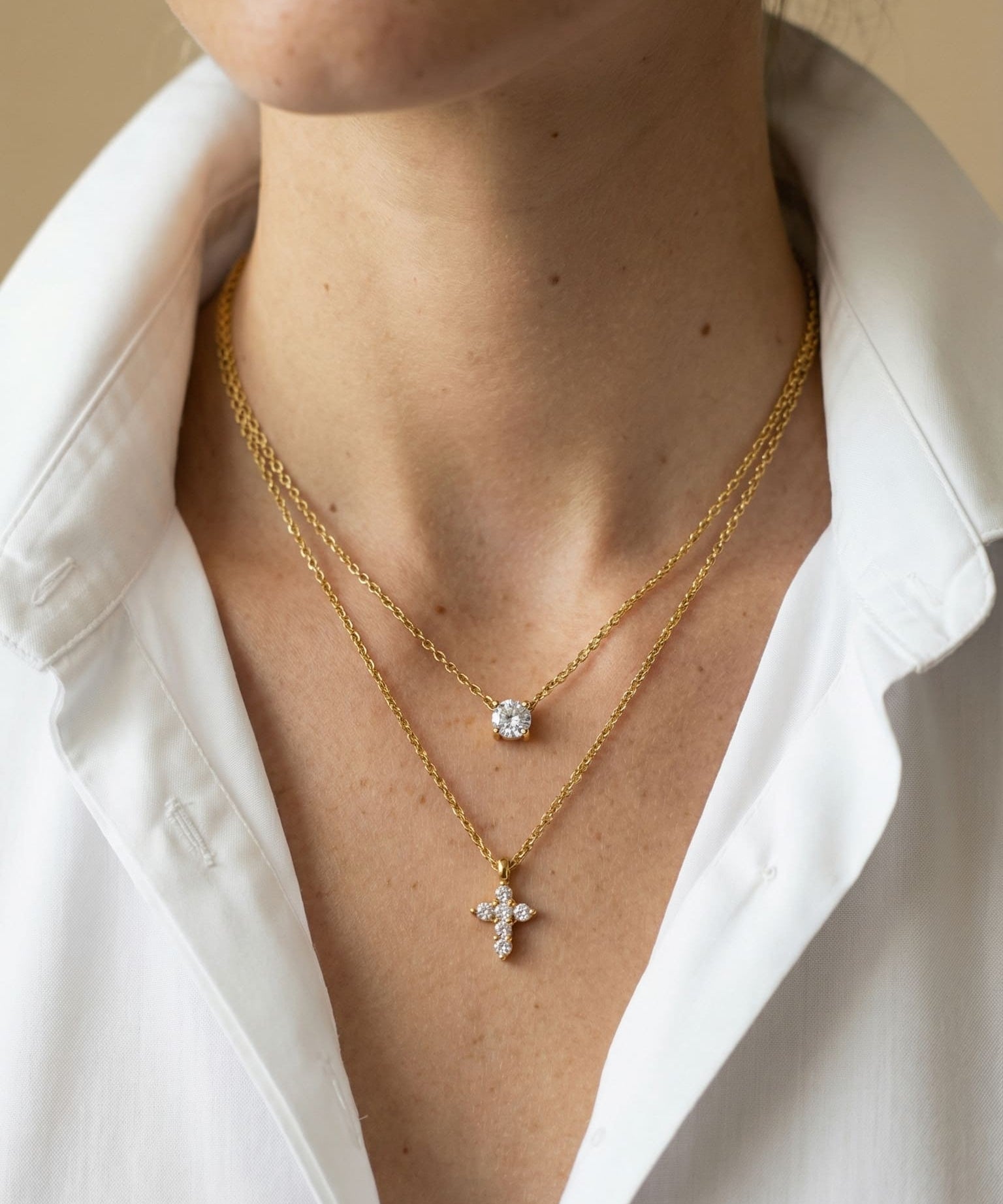 Collier Croix Double Éclat