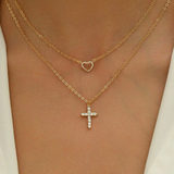 Collier Croix & Cœur Dorés en Cristaux