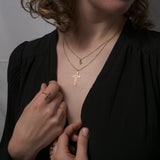 Collier Croix Double avec Pierre