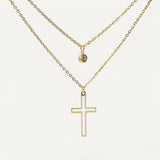 Collier Croix Double avec Pierre