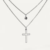 Collier Croix Double avec Pierre