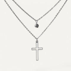 Collier Croix Double avec Pierre
