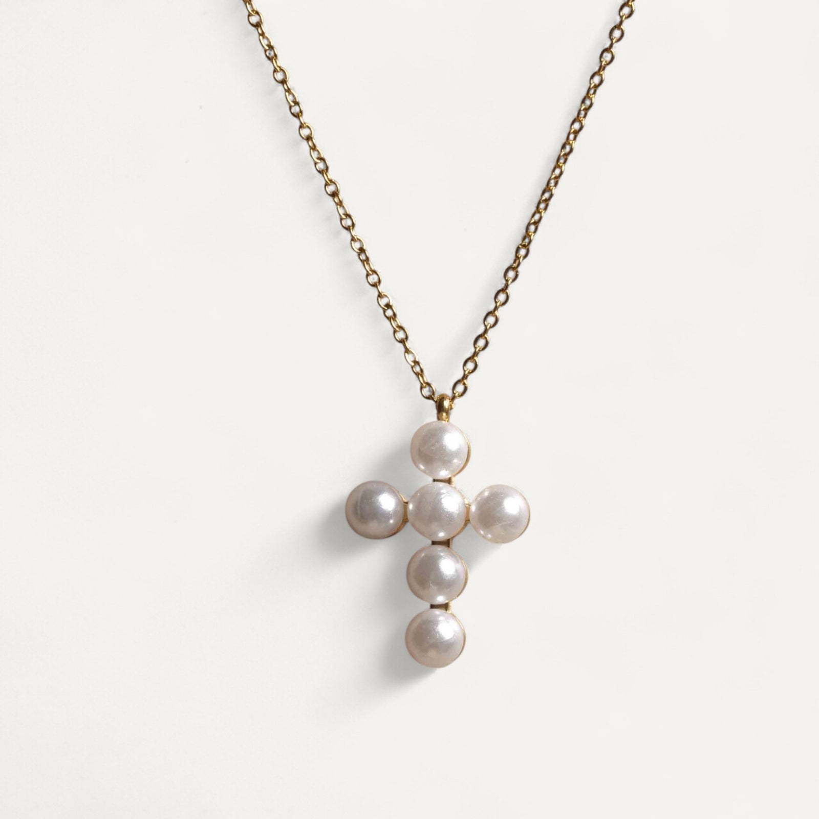 Collier Croix Perles Blanches