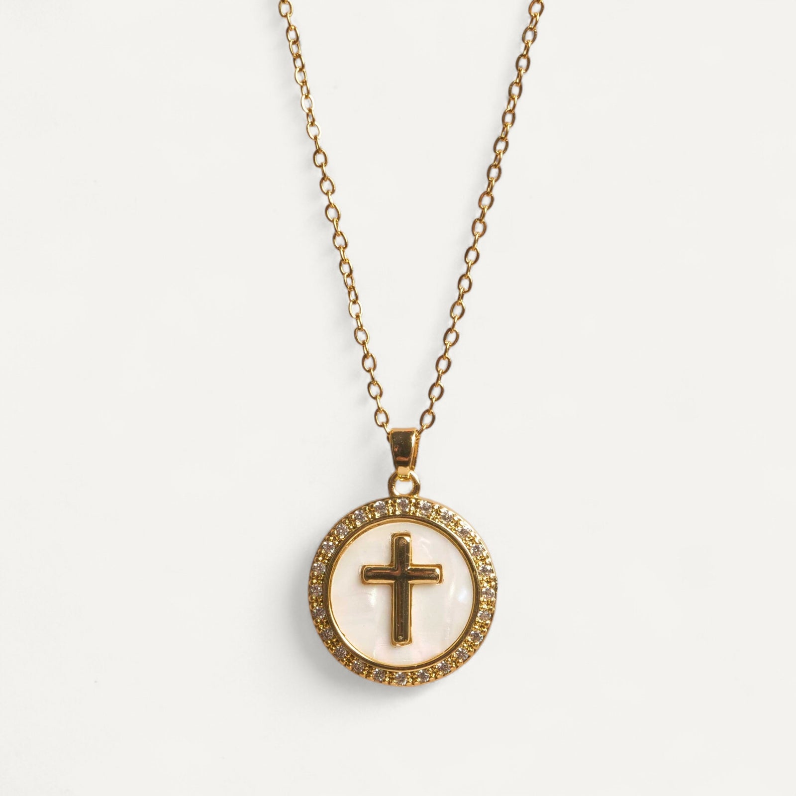 Collier Croix Nacrée Dorée