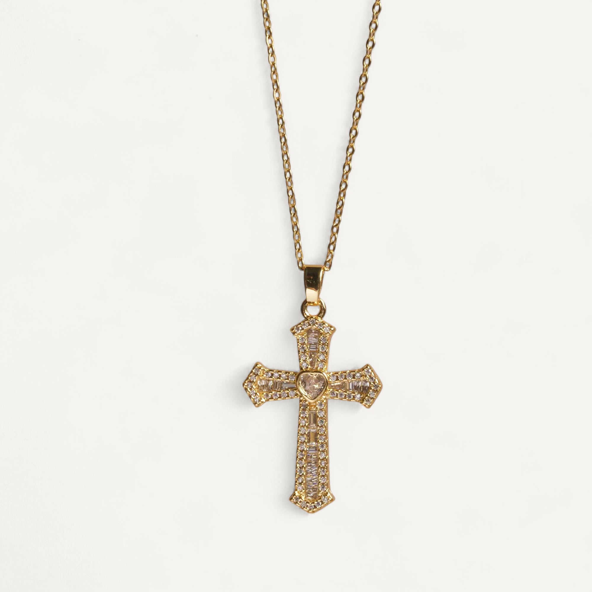 Collier Croix Cristaux et Coeur