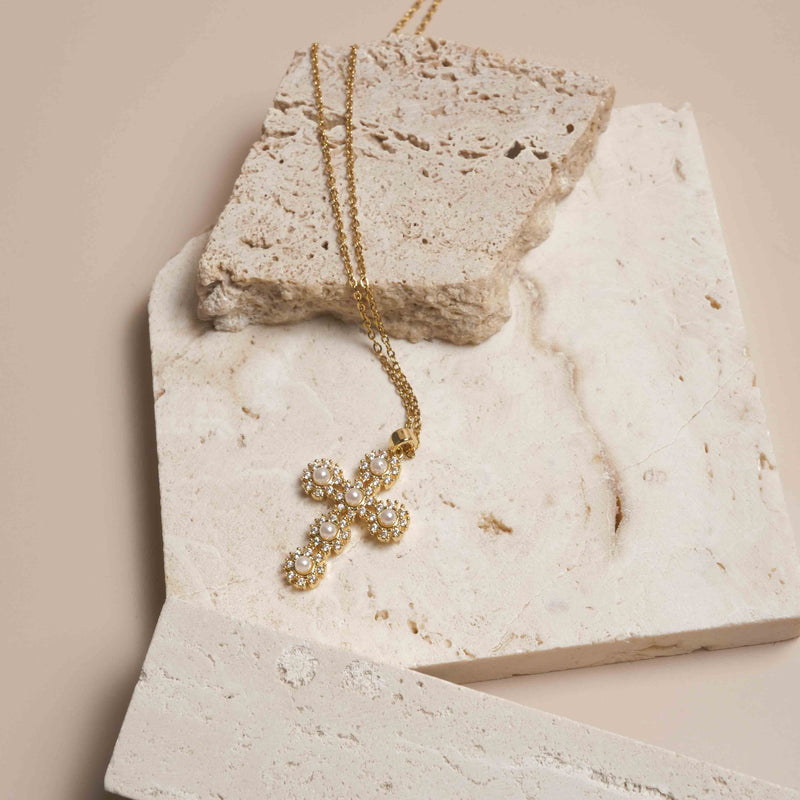 Collier Croix Perles Célestes