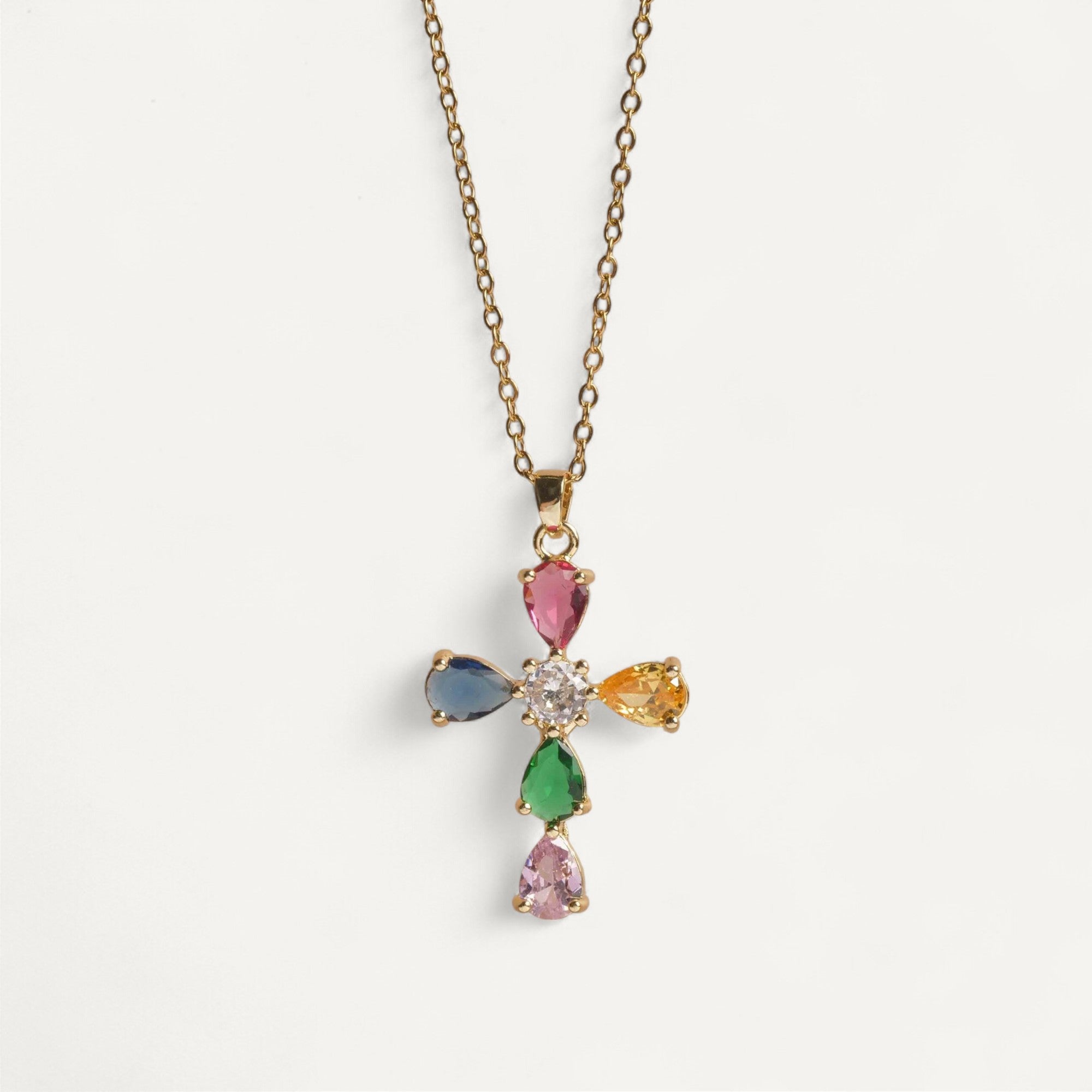 Collier Croix Multicolore Élégance Dorée