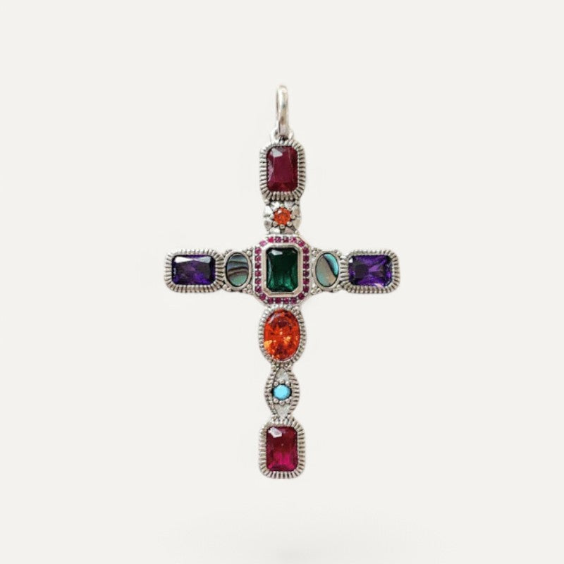 Colorful stones cross pendant