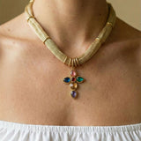 Collier Croix sur Maille Tressée