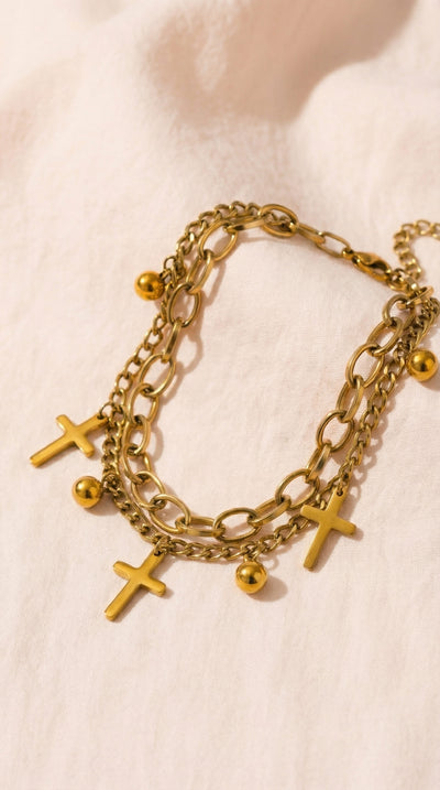 Bracelet Croix Chaînes Dorées
