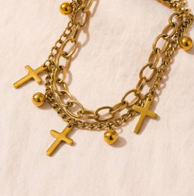 Bracelet Croix Chaînes Dorées